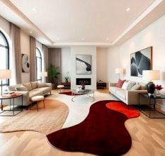 Handcrafted Abstract Red Statement Living Room Rug